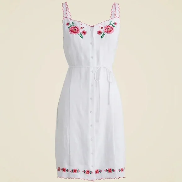 NWT J Crew Embroidered Mini Dress in Linen size 14 - Picture 2 of 5